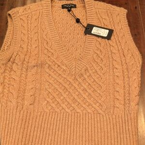 rag & bone Cable Knit V-Neck Sweater Vest - Brown